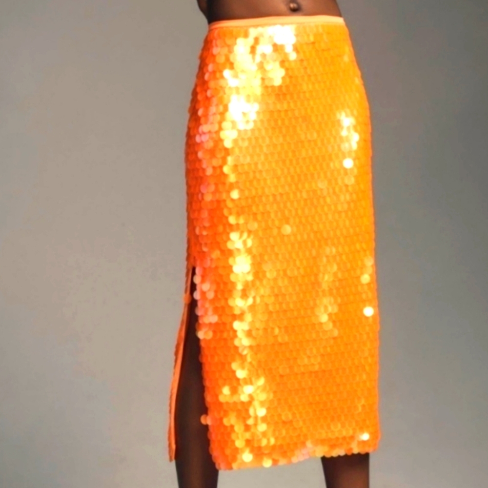 Anthropologie Sequin Orange Skirt NWT